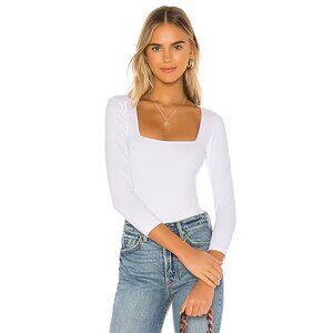 Free People Square Neck White Long Sleeve Bodysuite